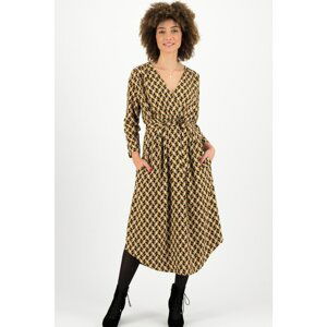 Black and Mustard Women Patterned Midi Dress Blutsgeschwister Jingle - Women