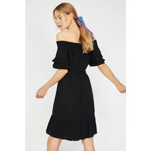Koton Women's Black Short Sleeve Frill Detailed Tied Waist Mini Dress