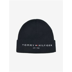 Dark Blue Men's Ribbed Beanie with Tommy Hilfiger E Wool - Men