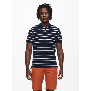 Dark Blue Striped Polo T-Shirt ONLY & SONS Cooper - Men
