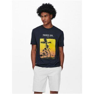Dark blue T-shirt with print ONLY & SONS Pasmal - Men