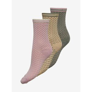 Set of three pairs of polka dot socks in pink and green ONLY - Women