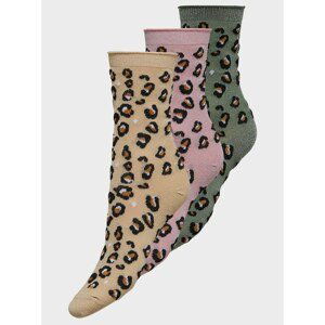 Only Set of three pairs of patterned socks in beige, pink and green colors - Women