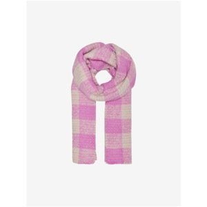 Cream-pink checkered scarf ONLY Merle - Women
