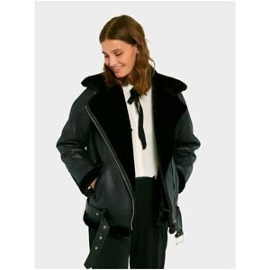 Black Leatherette Jacket with Fur Pieces Dora - Women