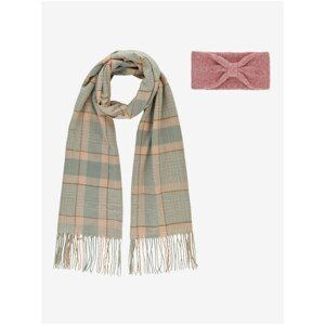 Set of pink headband and gray-beige plaid scarf Pieces Eldofa - Women