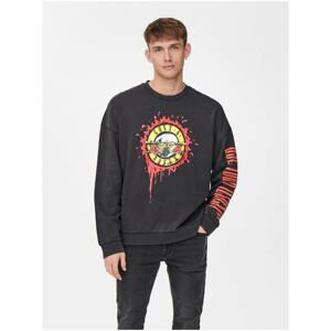 Dark Grey Patterned Sweatshirt ONLY & SONS Guns N' Roses - Mens