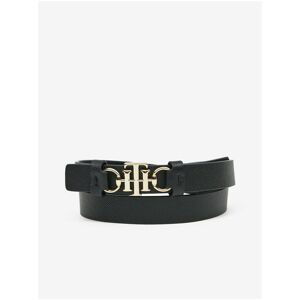 Black Women's Leather Belt with Tommy Hilfiger Decorative Clasp - Women