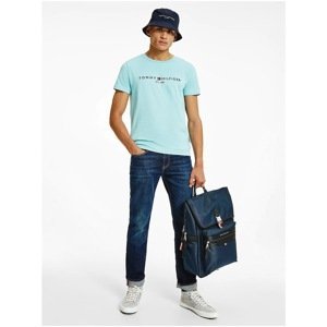 Light Blue Men's T-Shirt with Tommy Hilfiger Inscription - Men's