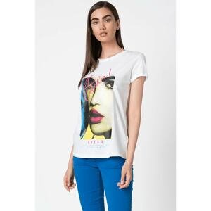 Guess White T-Shirt Logo Frontale Glitter with Print - Women