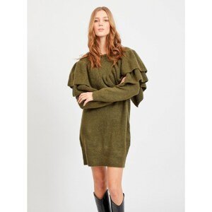 Khaki sweater dress with ruffles VILA Kemina - Women