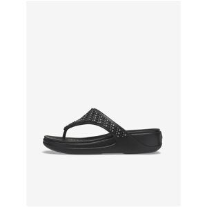 Crocs Black Gusset Flip Flops Monterey Shimmer Wedge Black - Women