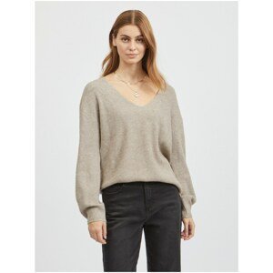 Beige Women's Ribbed Sweater with Clamshell Neck VILA Ril - Women
