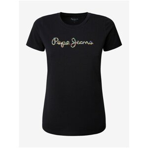 Black Women's T-Shirt with Decorative Details Pepe Jeans Dorita - Women