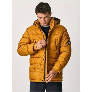 Mustard Men's Quilted Winter Jacket with Hood Pepe Jeans Hindley - Men