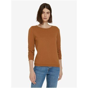 Brown Women's Ribbed Sweater with Three-Quarter Sleeve Tom Tailor - Women