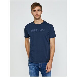 Dark blue men's T-shirt with Replay inscription - Men's