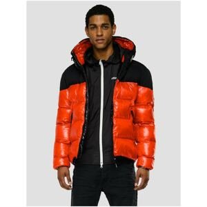 Black-Red Men's Quilted Winter Jacket with Hood Replay - Men