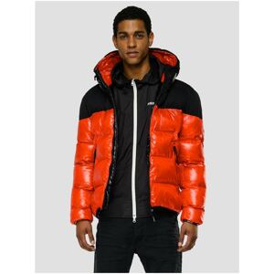 Black-Red Men's Quilted Winter Jacket with Hood Replay - Men