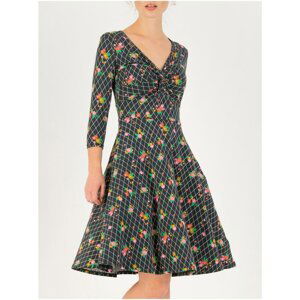 Blutsgeschwister Black A-Line Dress Grid of Flowers - Women