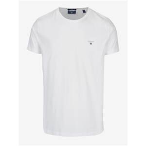 White Men's Slim T-Shirt with GANT Logo Embroidery - Men's