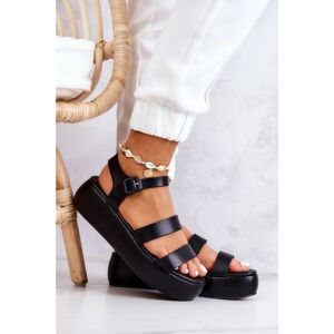 Leather Sandals On A Buckle Black Graceful