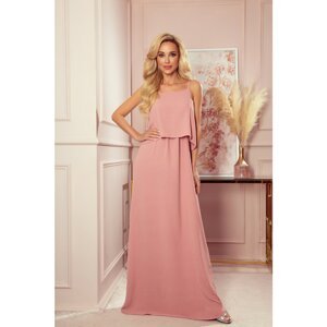 294-3 Long summer dress with straps - POWDER PINK