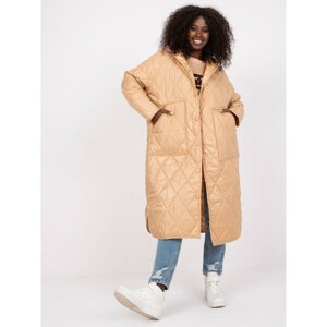 Beige long quilted jacket with hood Maule RUE PARIS