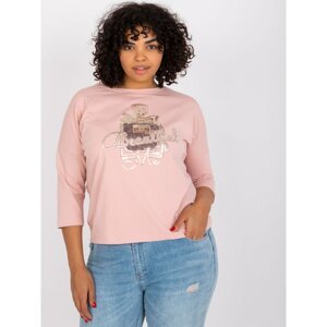 Dusty pink plus size blouse with Vicky round neckline