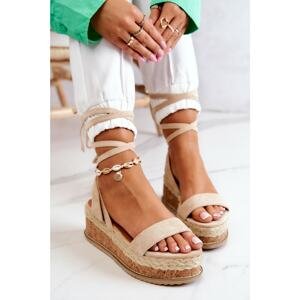 Suede Sandals Espadrilles On the Wedge Beige Shanny