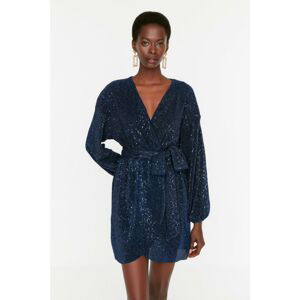 Trendyol Navy Blue Belted Sequin Dress