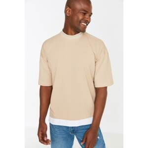 Trendyol Stone Men Oversize Fit Short Sleeve Crew Neck Piece Detailed T-Shirt