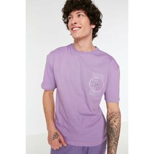 Trendyol Dark Lilac Men's Oversize Short Sleeve Printed T-Shirt
