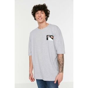 Trendyol Gray Men's Oversize Fit Crew Neck Short Sleeve Printed T-Shirt