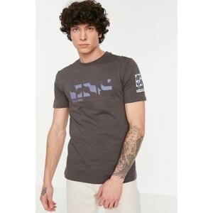 Trendyol Gray Men's Slim Fit Short Sleeved Crew Neck Printed T-Shirt