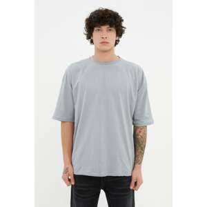 Trendyol Gray Men's Basic 100% Cotton Crew Neck Oversize Short Sleeved T-Shirt