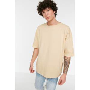 Trendyol Beige Basic 100% Cotton Crew Neck Oversize/Wide Fit Short Sleeve T-Shirt