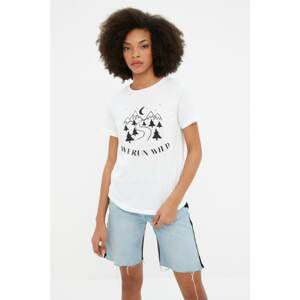 Trendyol White Basic Printed Knitted T-Shirt