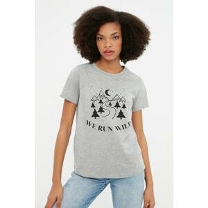 Trendyol Gray Melange Basic Printed Knitted T-Shirt