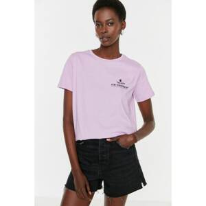 Trendyol Lilac Printed Basic Knitted T-Shirt