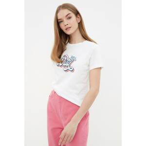 Trendyol White Printed Basic Knitted T-Shirt