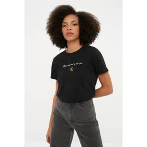 Trendyol Black Embroidered Basic Knitted T-Shirt