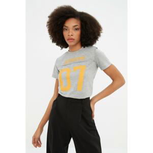 Trendyol Gray Printed Basic Knitted T-Shirt