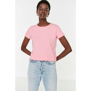 Trendyol Pink Back Printed Basic Knitted T-Shirt