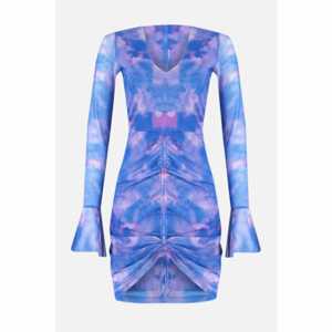 Trendyol Lilac Printed Ruffle Detailed Tulle Knitted Dress