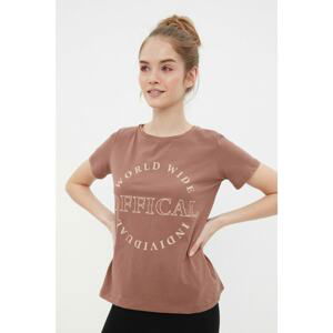 Trendyol Brown Printed Basic Knitted T-Shirt