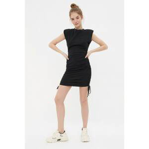 Trendyol Black Waistline Ruffle Detailed Bodycon Knitted Dress