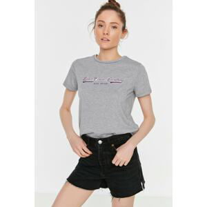 Trendyol Gray Printed Basic Knitted T-Shirt