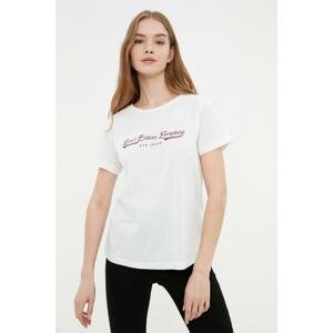 Trendyol White Printed Basic Knitted T-Shirt