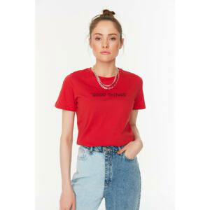 Trendyol Red Printed Basic Knitted T-Shirt